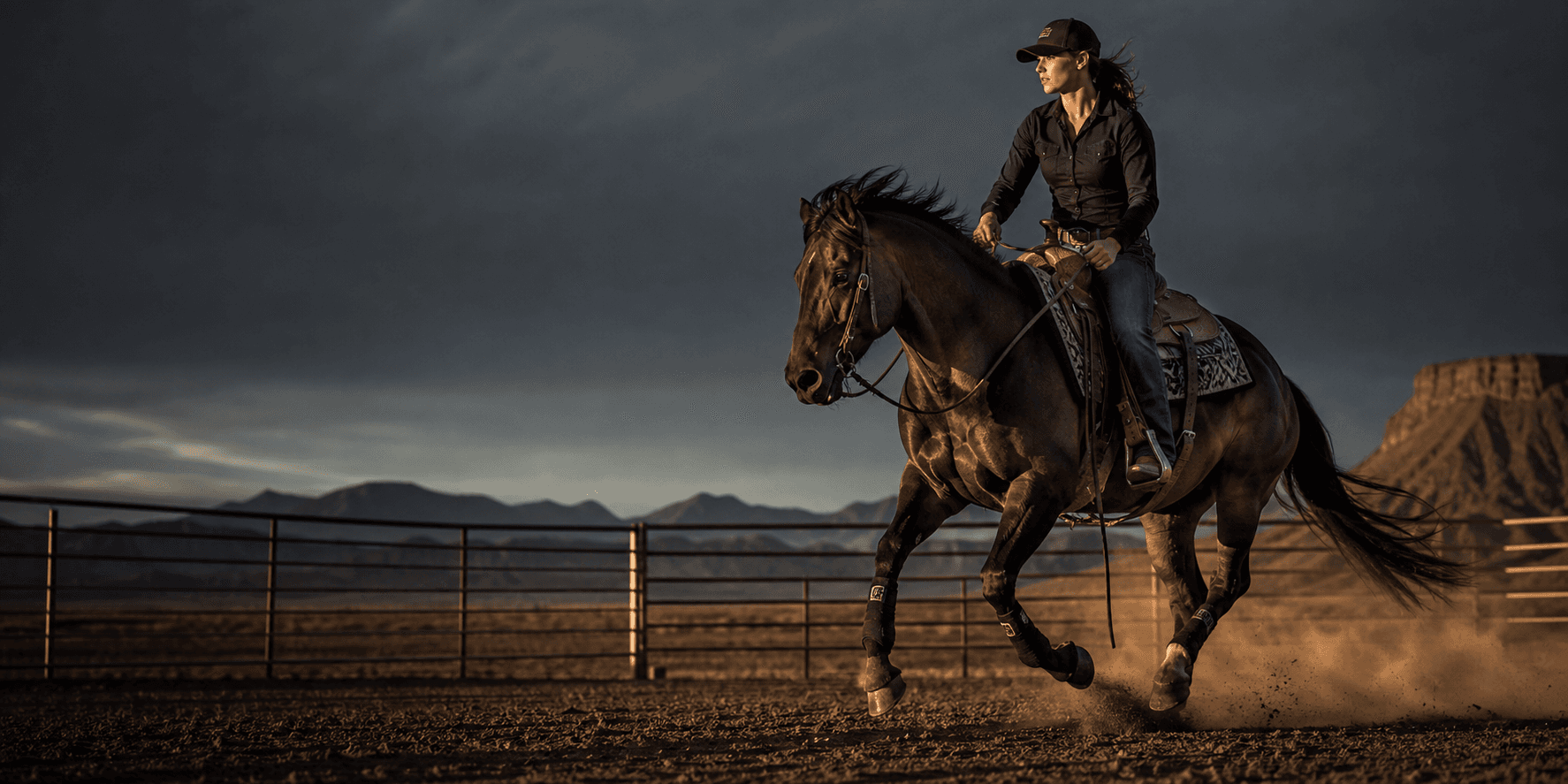 Horse and rider in an Arizona arena — placeholder photography